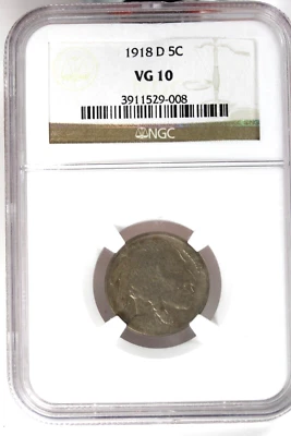 1918-D Buffalo Nickel :  PCGS VG10 - Image 1 of 4