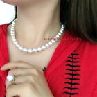 Australia top 17"12-13mm REAL south sea Perfect round WHITE pearl necklace 14K