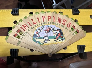 Vintage Bamboo Fan Philippines 16.5" Hand Painted & die cut - Picture 1 of 2