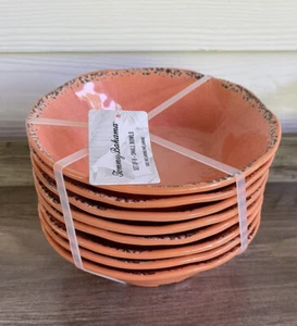 Set 8 Tommy Bahama Coral Orange Crackle Melamine Salad/Soup/ Cereal Bowls NEW - Picture 1 of 6