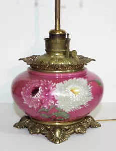 Antique Hand Painted Electrified Kerosene Oil Glass Lamp - Picture 1 of 12