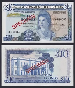 Banconota Gibilterra 10 pounds 1975 P.-22as SPECIMEN FDS/UNC - Imagen 1 de 1