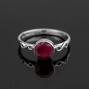 925 Sterling Silver Ladies Round Red Ruby Ring Red Gemstone Jewellery Gift - Picture 1 of 5