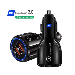 Dual USB Fast Car Charger QC3.0 Certified Quick 2-USB Port Charge Dual 36W Black - Picture 1 of 5