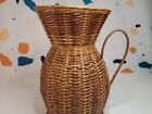 Vintage Natural Rattan Wicker Woven Reed Handled Wine Water Pitcher Basket 