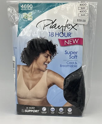 Sujetador Playtex 18 Hour 4690 Wirefree para mujer negro 40DD suave fresco transpirable NUEVO Foto 1 de 4