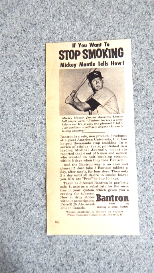 Mickey Mantle for Bantron A Stop Smoking Tablet by Campana Corp. in Batavia, IL. - Image 1 of 1