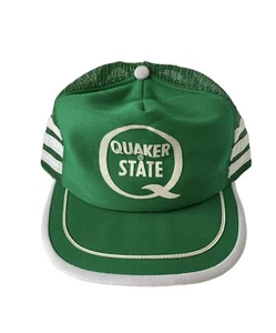 Vintage NOS Quaker State Motor Oil Mesh Snapback Trucker Hat Cap 3 Three Stripe - Picture 1 of 9