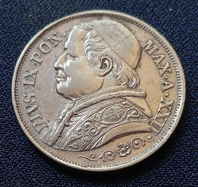 Italy  - Papal States 2 Lire 1867 POPE PIUS IX HIGH GRADE - Image 1 of 2