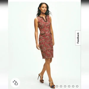 Brooks Brothers Paisley Etui-Kleid geteilter Ausschnitt Perlen rot bunt Größe 14 - Bild 1 von 13