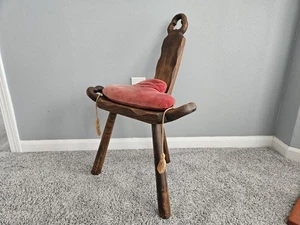 Primitive Folk Art Hand Carved Wood Birthing Chair Stool Three Legged Antique(B) - Picture 1 of 6