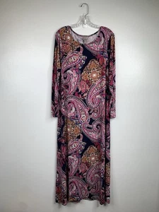 Chicos Maxi Dress Womens XL/16 Chicos Size 3 Long Sleeve Paisley Multi Color - Picture 1 of 7