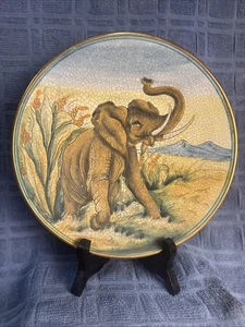 8,5" Elefant handbemalt Deko Teller Galerie Wand Safari Tierwelt Dekor - Bild 1 von 4