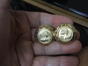 Authentische Vintage 14 KT Gold Runde Kamee Stil Ohrringe - Bild 1 von 6