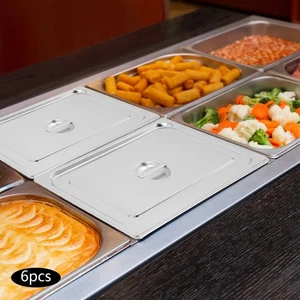 6 PCS Stainless Steel Steam Pan Warmer Lids Set 1/1 Size w/ Handle Container Lid - Picture 1 of 23