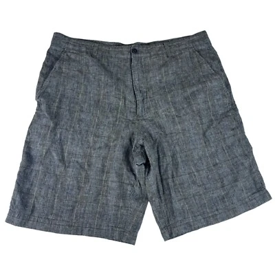 Tasso Elba 10 英寸内缝亚麻混纺格子短裤男式 36 灰色平前口袋 — 第 1/4 张图片