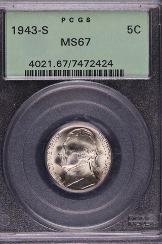 1943 S Jefferson Silver Nickel PCGS MS67 Old Green Holder *DoubleJCoins* 1800-86 Cover