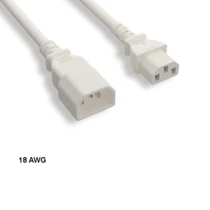 KNTK White 5'FT 18AWG Color Power Cable IEC60320 C13 to IEC60320 C14 10A/250V - Picture 1 of 1