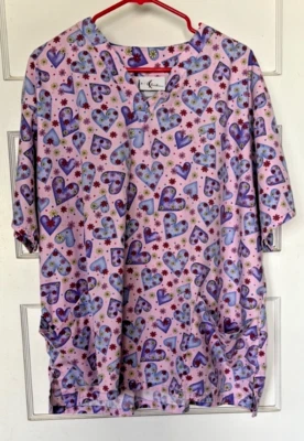 Eclipse by Spectrum Uniforms Heart Print Women's Scrub Top Size 2X - Image 1 of 4