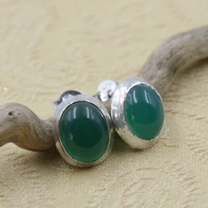 Jade Ohrstecker Silber 925 Ohrringe Stecker oval Sterlingsilber Grün  ts - Bild 1 von 4