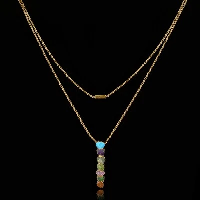 Natural Raw Multi Gemstone Healing Pendant Necklace Fashion Jewelry For Women - Image 1 of 4