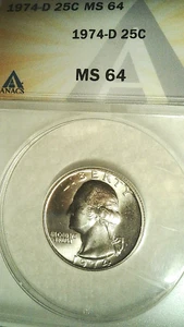 1974 D Washington Quarter ANACS MS 64 - Picture 1 of 4