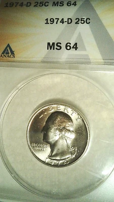 1974 D Washington Quarter ANACS MS 64 - Image 1 of 4
