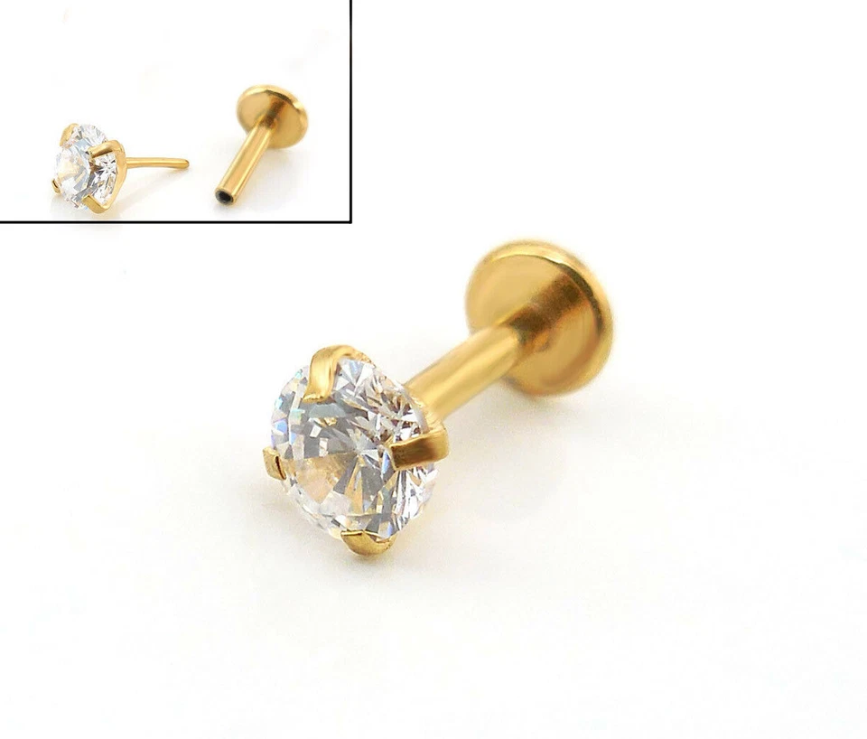 NUEVO - Pendientes nariz circonita cúbica redonda espalda plana enchapada en tono dorado anillos hélice cartílago 18G Foto 1 de 3