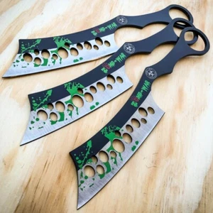 3 PC 8" Zombie Cleaver Ninja Kunai Ninjutsu Tactical Throwing Knife Set w Sheath - Picture 1 of 4