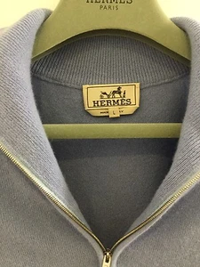 BNWOT HERMES 100% CASHMERE ZIP-NECK BLUE MEN'S JUMPER SIZE LARGE - Picture 1 of 8