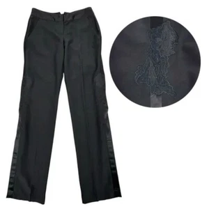 Body By Victoria Tuxedo Dress Pants Sz 2 Tall Black Satin Stripe Lace Wedding - Picture 1 of 16