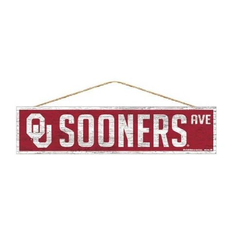 Oklahoma Sooners 4"x17" Wood Sign Avenue Design [NEW] NCAA Street Banner Wall Cover