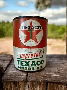 Texaco Olio Motore Metallo Mezzo Olio Lattina - Uomo Caverna Decorazione Parete Arte Nuove Etichette - Foto 1 di 5