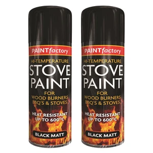 PaintFactory Heat Resistant High Temperature Black Spray Paint Stove BBQ 400mlX2 - Picture 1 of 5