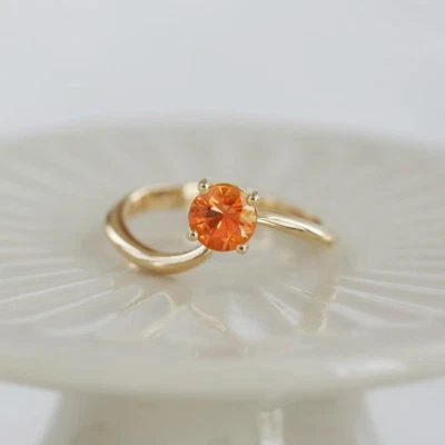Простые линии оранжевый Fanta камень Spessartine леди зубец кольцо 14K желтое золото подарок - Изображение 1 из 4