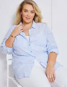 AUTOGRAPH - Plus Size - Womens Summer Tops - Blue Blouse / Shirt - Linen Striped