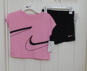 NWT 2pc Nike Pink Black Swoosh Top & Black Skort Set sz 6 or 6X - Picture 1 of 1