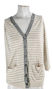 3849 Repeat Silver Edition Womens Cream Striped Cotton Rayon Cardigan Sweater S - Picture 1 of 7