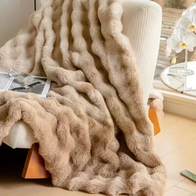New Super Soft Large Faux Fur Winter Blanket Throw Rug 200x230cm Neon Brown - image 1 of 4