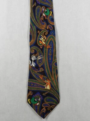 Corbata vintage Looney Tunes Mania colorida TAZ Bugs Marvin Paisley BOHO 100 % seda Foto 1 de 4
