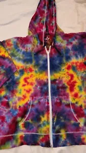 Ladies XXL Tie Dye long sleeve lightweight zip hoodie rainbow blend red yellow - Picture 1 of 7