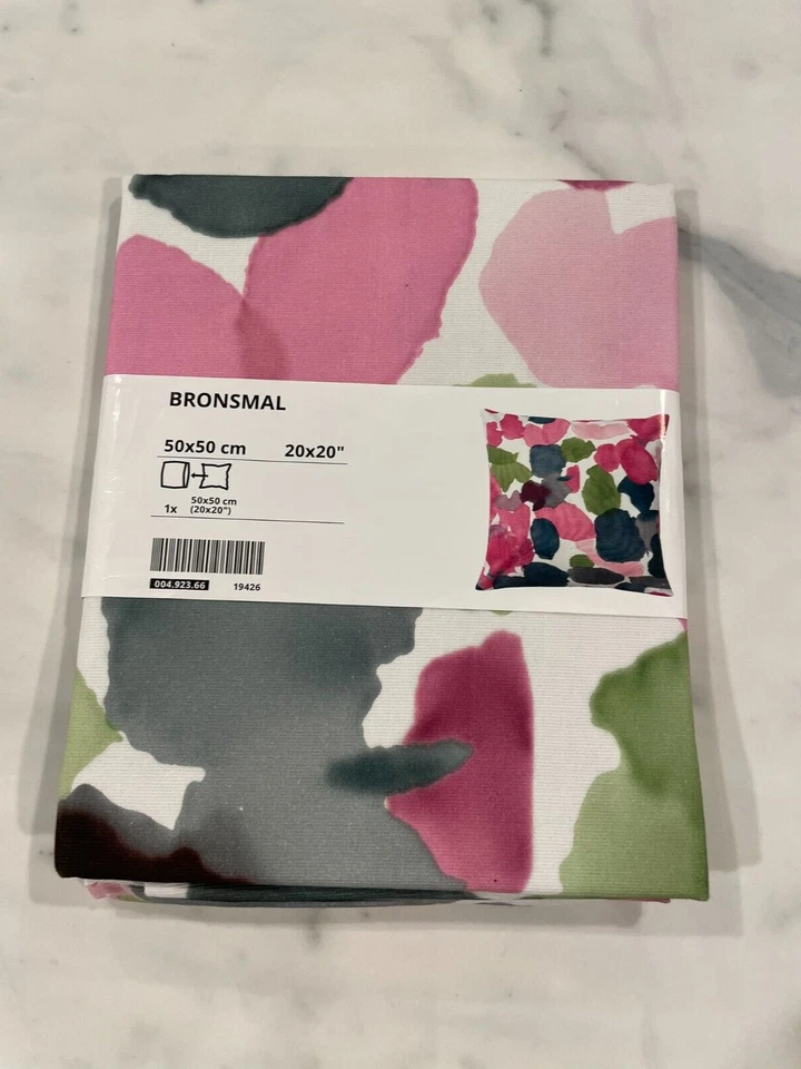 NEW Ikea Bronsmal 20 x 20" Multicolor Print Pink Green Cushion Pillow Cover - Image 1 of 1