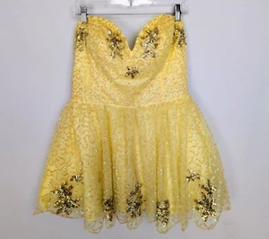 Sherri Hill sz 18 Yellow Beaded Sequin Mini Dress Cocktail Pageant Formal Dance - Picture 1 of 13
