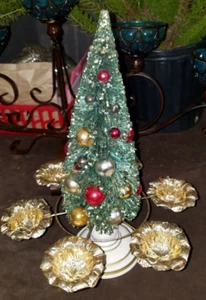 Vint 13.5" Bottle Brush Christmas Tree Mercury Glass Ornaments Nut Cup Carrousel - Picture 1 of 13