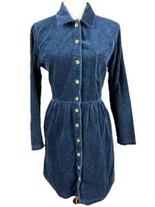 Vintage L.L. Bean blau Cord Knopfleiste Midi Hemd Kleid Größe 10 Academia - Bild 1 von 8