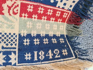 1842 Antique Jacquard Loomed Woolen Coverlet Federal Historical Americana - Picture 1 of 24