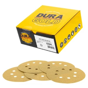 100 Grit - 5" Gold Sanding Discs 8-Hole Hook and Loop for DA Sander - Box of 50 - Picture 1 of 5