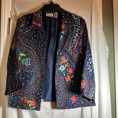 Alfred Dunner Women’s 16P Blue Red Floral Jacket Flowers Abstract Blazer - Image 1 of 4