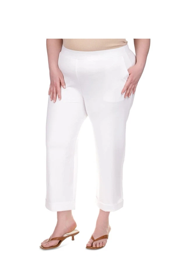MICHAEL MICHAEL KORS женщин белый текстурированный широкие ноги с манжетами брюки плюс 1 X - Изображение 1 из 1