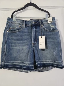 Judy Blue Denim Jeansshorts Damen roher Saum mittlerer Bund abgenutzt Größe Medium - Bild 1 von 4